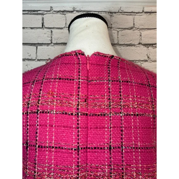 Entro Pink Plaid Tweed Scalloped Mini Dress 1990’s Y2K Gold Buttons size Large - Picture 8 of 10